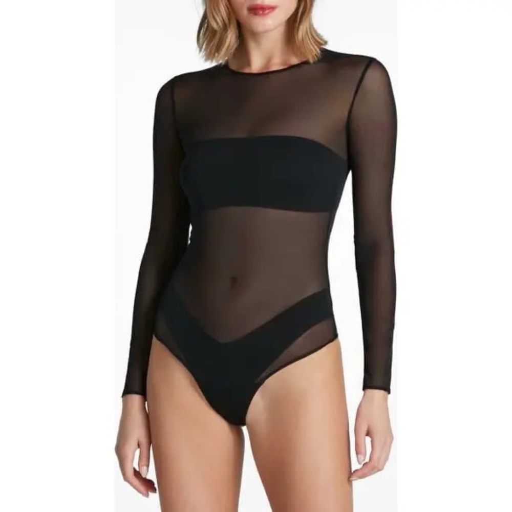 COMMANDO STRETCH MESH LONG SLEEVE BODYSUIT BLACK SIZE 1X NWOT